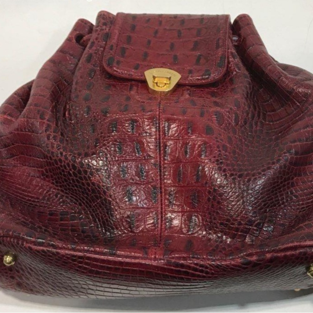 Women’s Brahmin Melbourne Red Crocodile Embossed Leather Drawstring Backpack